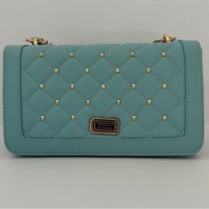 Badgley mischka Elegant Blue Quilted Bag with Gold Accents